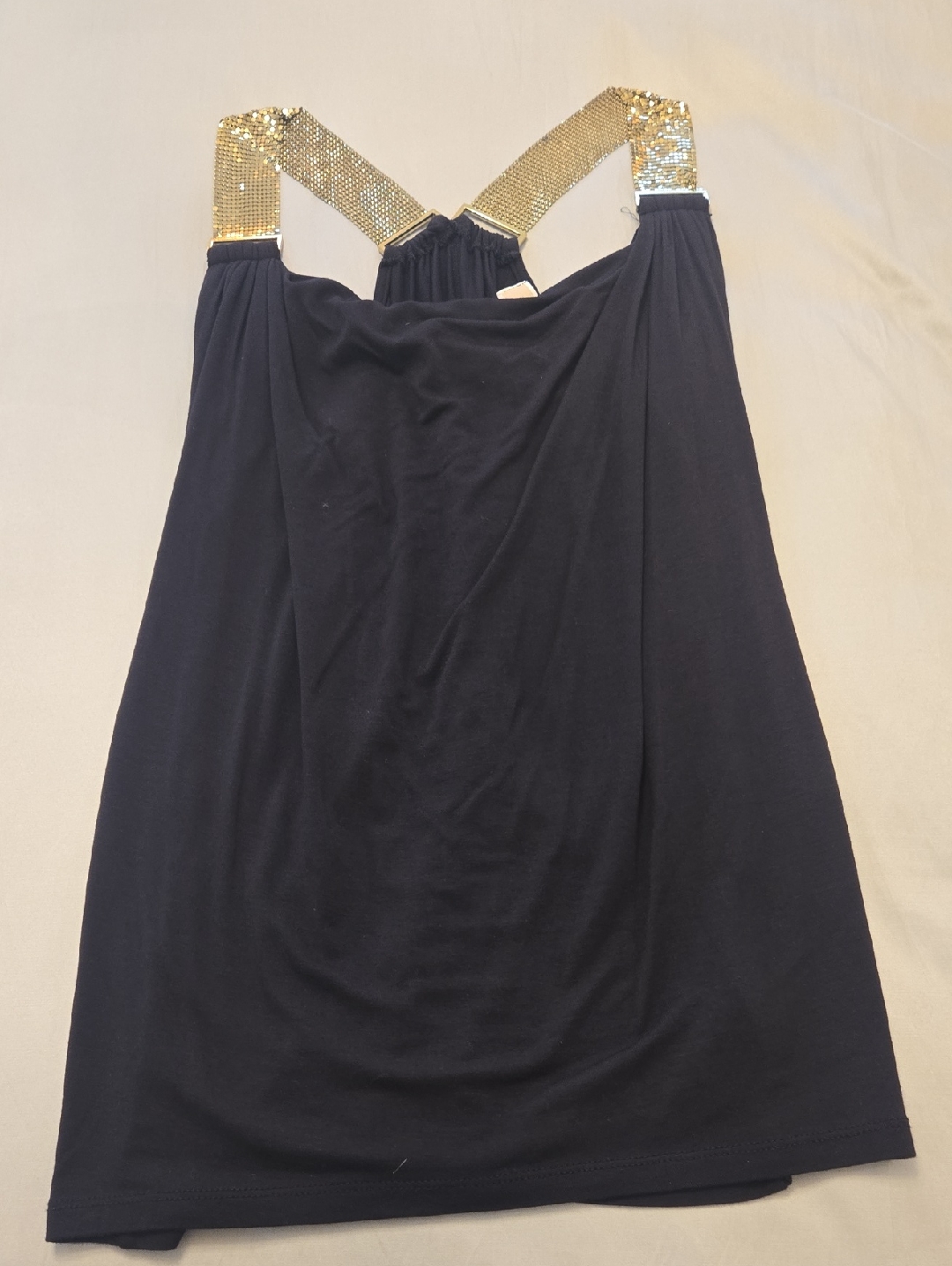 Michael Kors Black Tank With Gold Sequin Straps